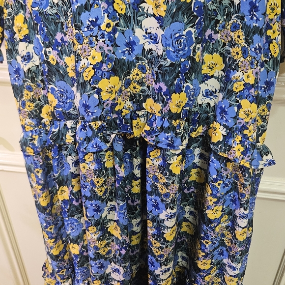 Code x Mode Blue/Yellow Multi-Color Floral Prairie Core Ruffle Maxi Dress, Large - Picture 14 of 16